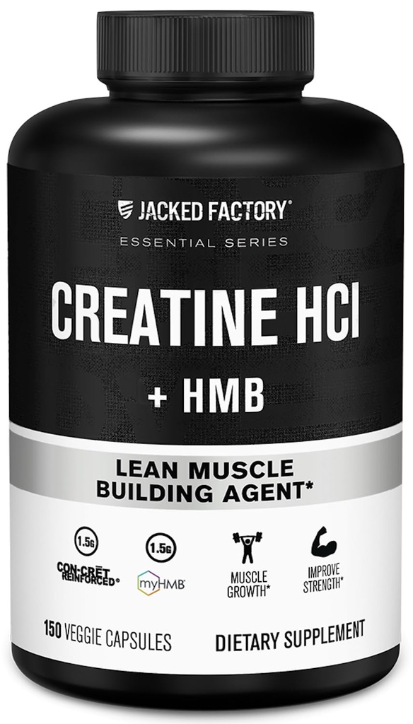 ジャック工場クレアチンHCL + HMBカプセル - シナジーCON-CRET、myHMB、および改善された成長、強さおよび減らされた筋肉故障のためのビタミンDの方式 - 150のカプセル