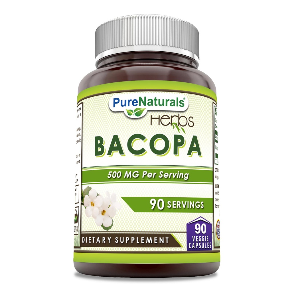 Pure Naturals Bacopa 500 Mg Supplement | 90 Vegetarian Capsules | Non-GMO | Gluten-Free | Made in USA