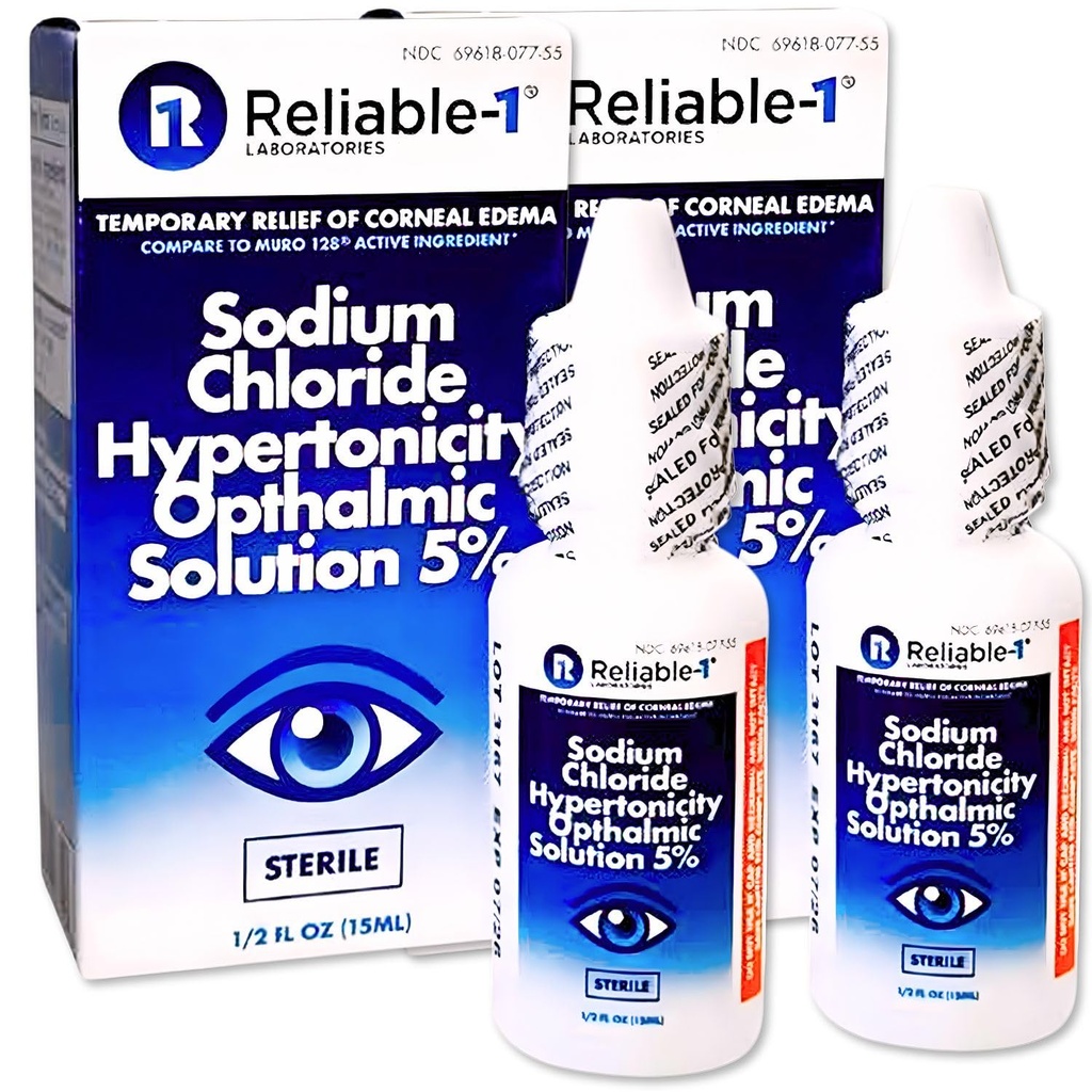 Sodium Chloride Ophthalmic Eye Drops (5% Saline, No Preservative Solution) Reliable-1 Laboratories Hypertonic Formula for Corneal Edema Sooth & Irritation Relief Sterile Eye Wash (2)