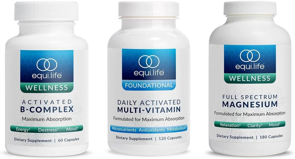 Equilife - Activated B Complex (60 ct.), Full Spectrum Magnesium (180 ct.), Daily Activated Multi-Vitamin (30 Servings)