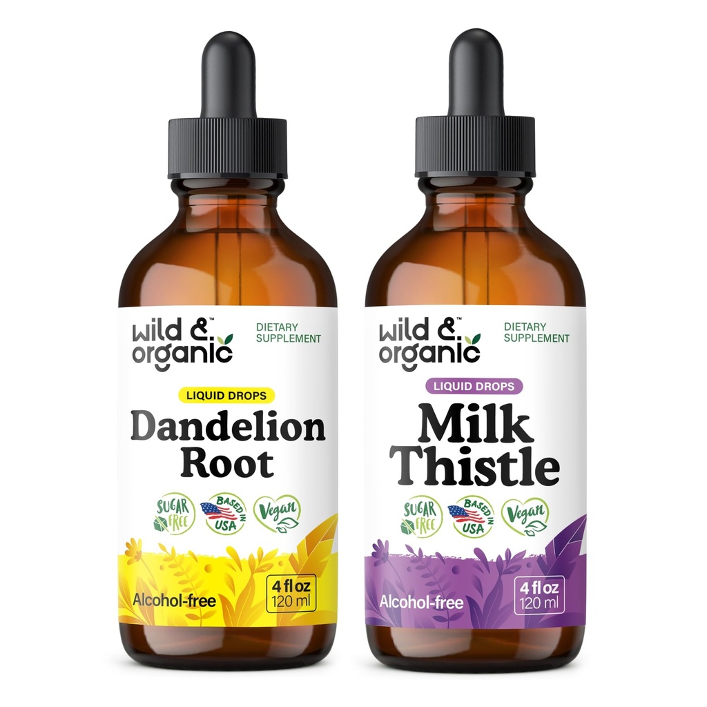 ワイルド&オーガニックタンポポト チンキ&ミルクアザミ チンキ 4 floz - 肝臓のクレンジング デトックス サポート - タンポポリオン ルート エキス ドロップ - ミルクアザミ サプリメント - 砂糖&アルコールなし