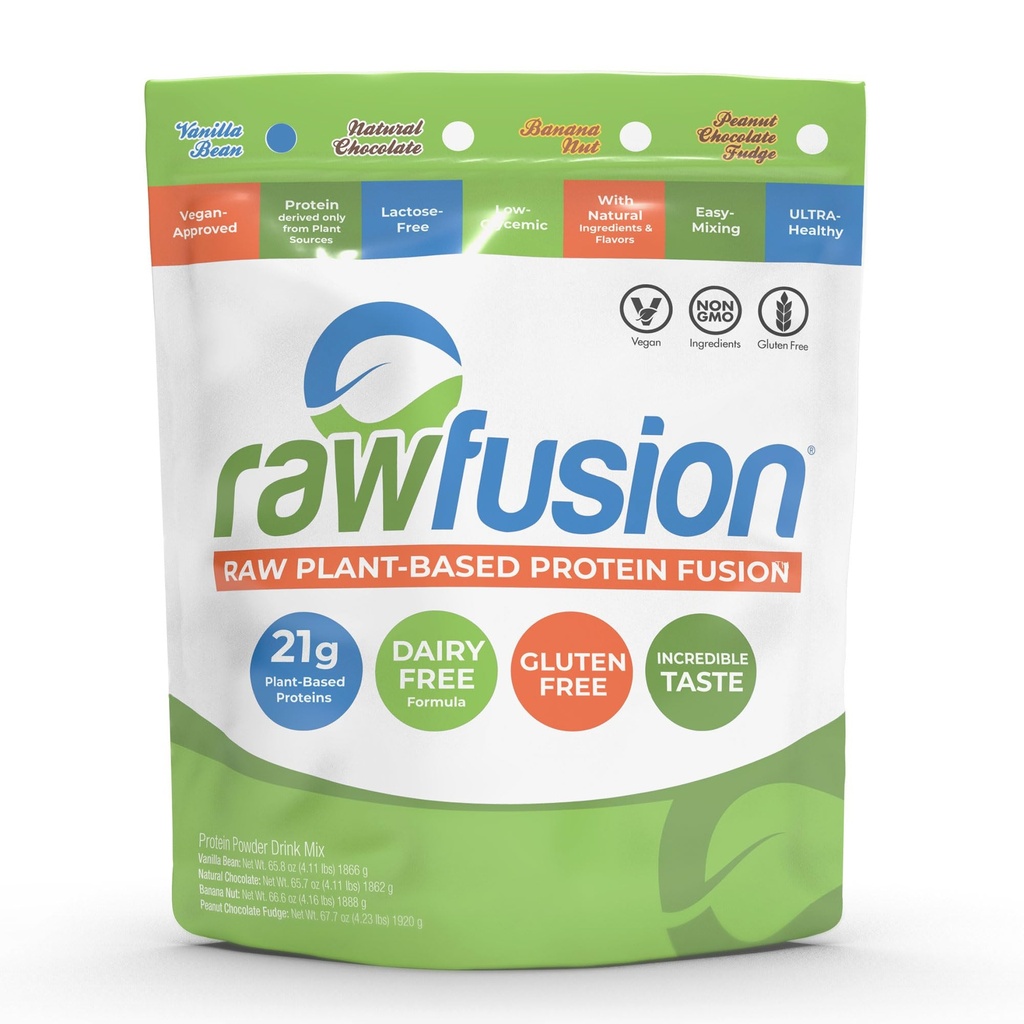 Rawfusion- Vegan Protein Powder, Vanilla Bean - 60 Servings 21g of Plant Based Protein, Low Net Carbs, Non-Dairy, Gluten/ Lactose Free, Soy Free, Kosher, Non-GMO, 4lbs Pound