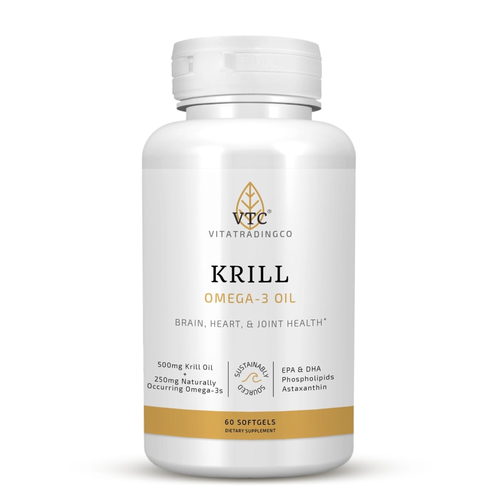 VTC VitaTradingCo. Krill Omega-3 Oil Supplement | 100mg 純正極油(NKO) | EPA & DHA アスタキサンチン | 脳・心臓・関節・眼サポート | 60 Softgels