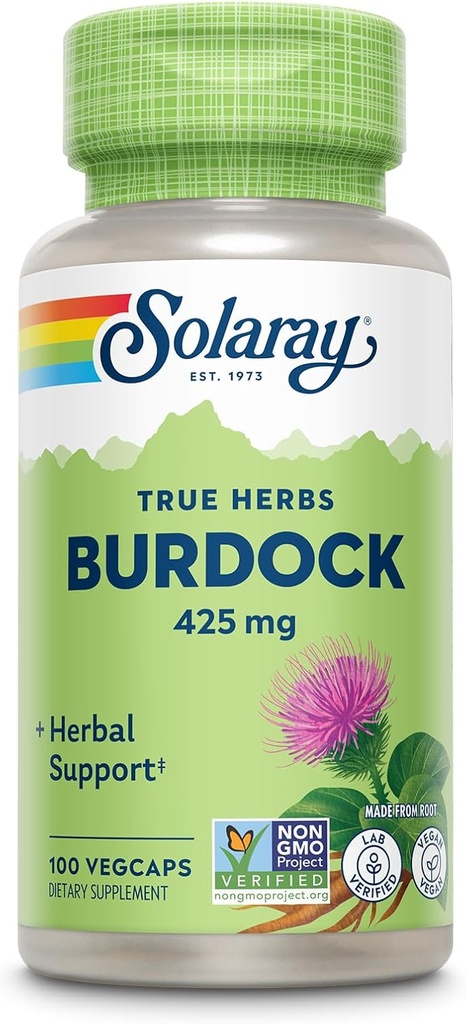 SOLARAY Burdock Root 425 mg - 健康な肝臓、腎臓、消化、循環、関節と皮膚のサポート - 抗酸化作用 - 非GMO - 100 VegCaps