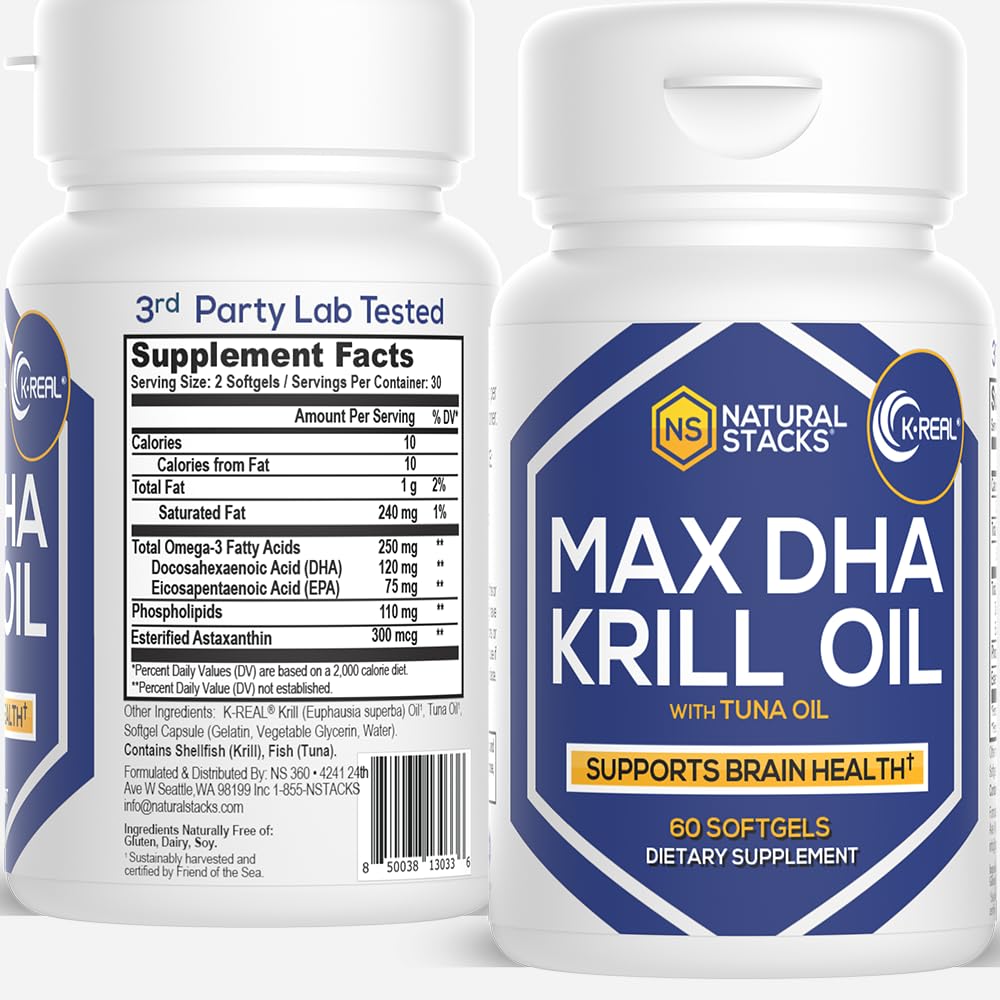 抗酸化防止アスタキサンチンとDHA EPA Omega 3サプリメント - Omega 3魚油は、脳、心臓、関節の健康をサポート - 60 KrillオイルSoftGels