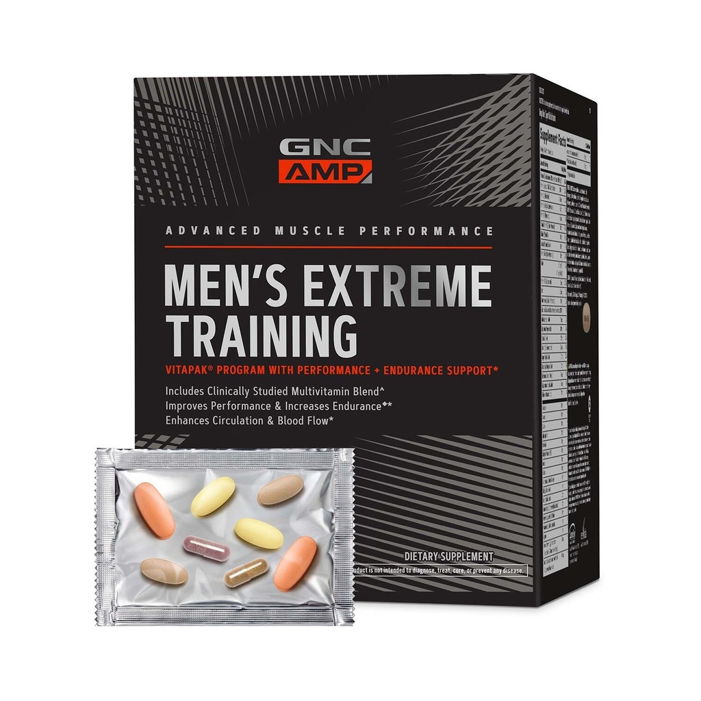 GNC AMP の人の極端な訓練の Vitapak プログラム、性能及び耐久性、大人の Multivitamin、Proven の原料、カフェイン、ニトリ酸化物、30 日の供給のための便利なビタミンのパックの 5 プロダクト