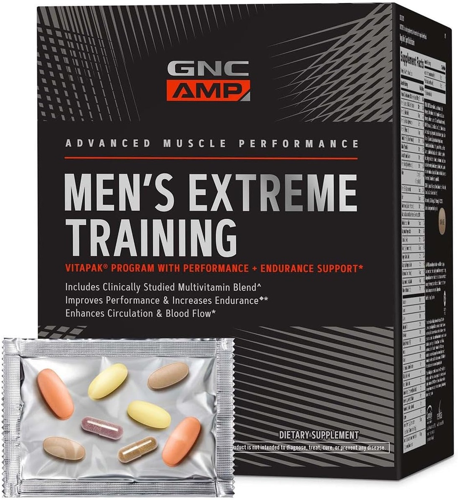 GNC AMP の人の極端な訓練の Vitapak プログラム、性能及び耐久性、大人の Multivitamin、Proven の原料、カフェイン、ニトリ酸化物、30 日の供給のための便利なビタミンのパックの 5 プロダクト