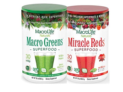 MacroLife免除2パックバンドル、1マクログリーンパウダー(10oz)30サービング+ 1ミラクルレッド(10oz)30サービング