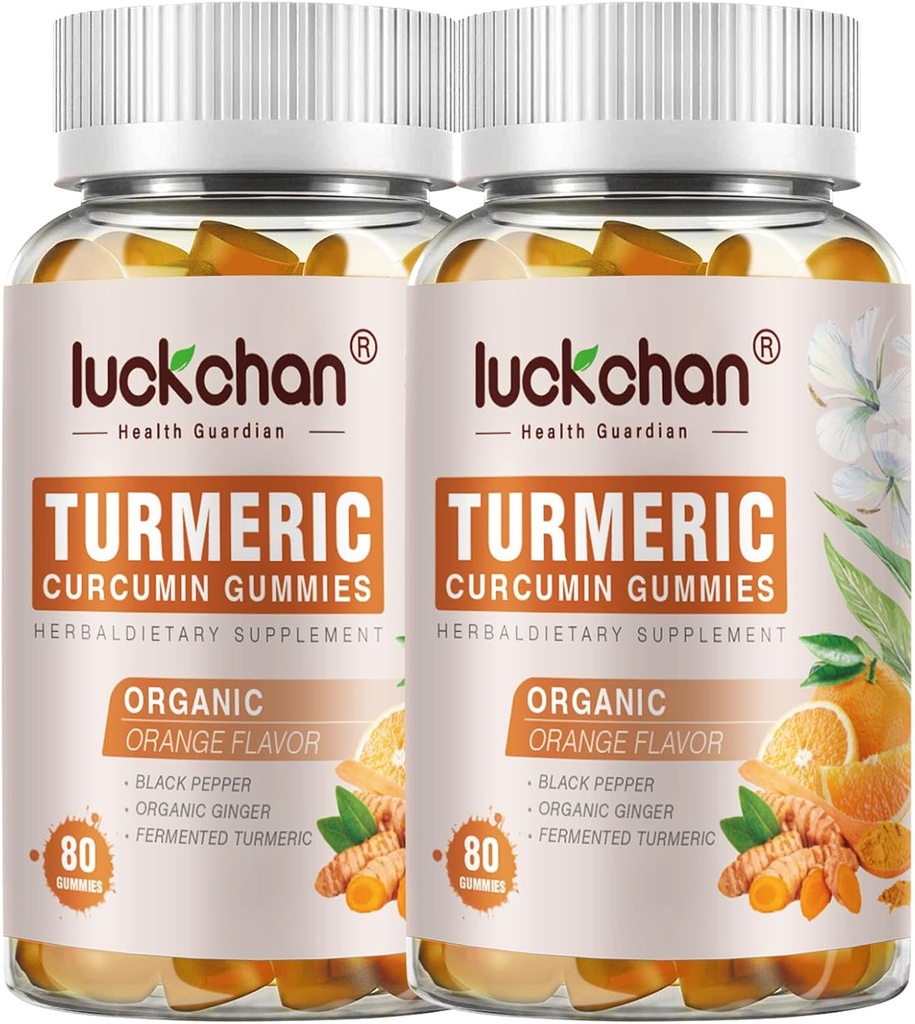 ターメリックとジンジャーグミー(2パック) - 免疫サポートヘルシースキンのための黒いペッパー&ジンジャーサプリメントとターメリッククルクミン - 大人のためのビーガンターメリックグミー - グルテンフリー、低砂糖