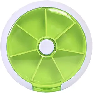 Pill Organizer Weekly,INVODA Pill Case 7 Day 3 Times Medicine Pill Dispenser,Push Button Rotate Pill Planner with 7 Compartments (1,Green)