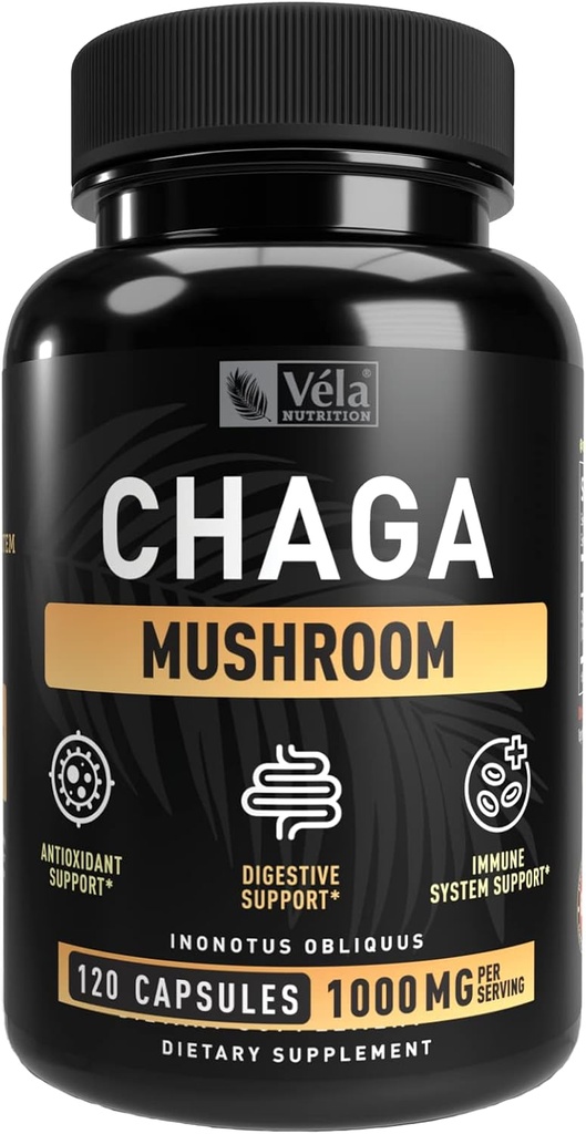 Vela’s Chaga Mushroom Supplement Mushroom Capsule | 1500 mg per Serving | 120 Capsules (Chaga Mushroom (120 Count))
