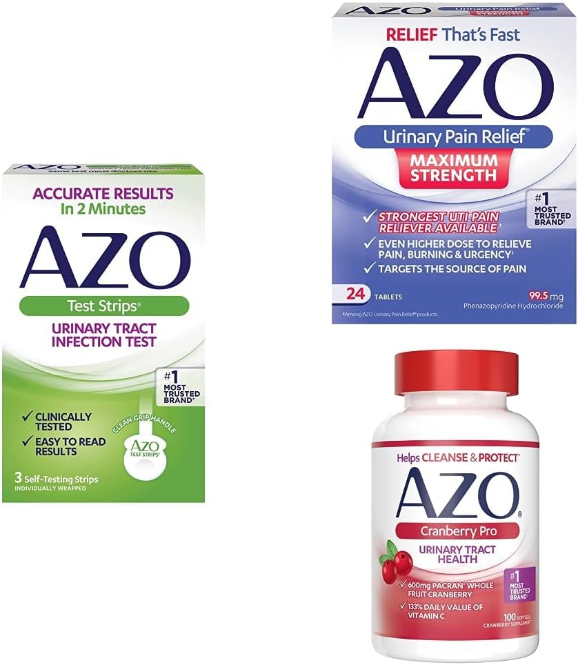 AZO UTIの痛みの軽減の束– AZO UTIテスト ストリップ3ctのAZOの尿道の痛みの軽減の最高の強さ24ct、AZO Cranberryのプロ補足100ct