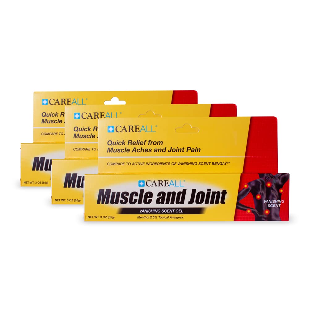 CareAll Muscle & Joint Vanishing Scent Gel, 3.0 oz. (3 Pack), Non-Greasy, Pain Relief Gel for Muscle, Back and Minor Arthritis, Topical Analgesic, 2.5% Menthol