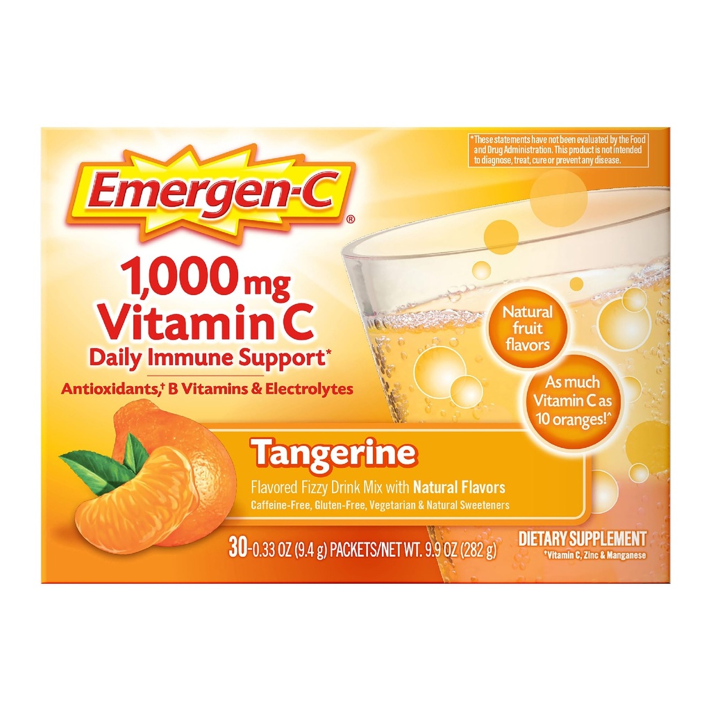 Emergen-C 1000mgビタミンC免疫サポートパウダータンジェリン30CTには、亜鉛、マンガン、7 Bビタミン、および電気分解剤が含まれています。