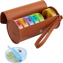 FGcase Weeklyの丸薬のオルガナイザー2はブラウンPUの革場合の携帯用旅行薬の容器が付いている1日の大きい7日の虹の丸薬箱を回しますビタミン、魚油、薬、補足のためのPMの丸薬箱を回します