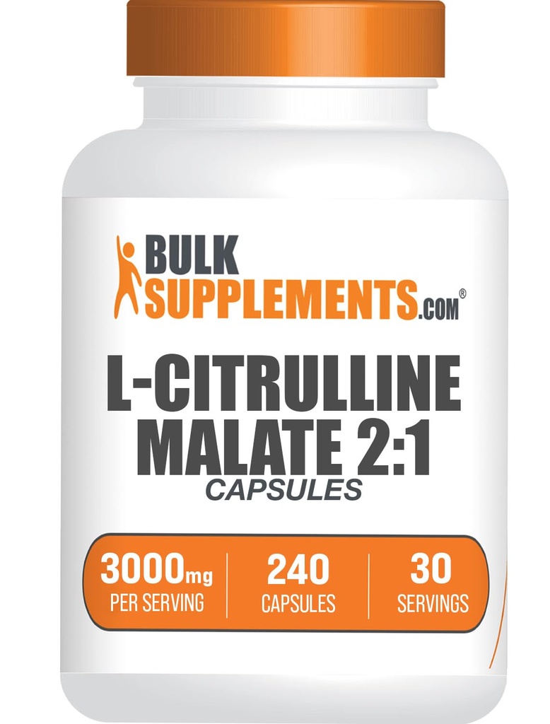 BulkSupplements.com L-Citrulline Malateカプセル - L-Citrulline Malate 2:1、Nitric Oxideサプリメント - グルテンフリー、給餌(3000mg)あたりの8カプセル、240カウント(パッケージ1)