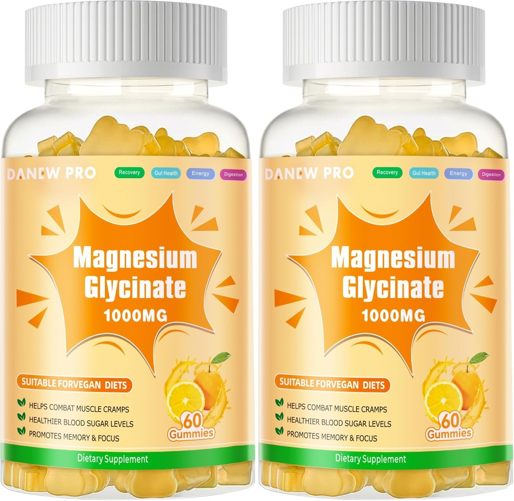 マグネシウムのGlycinateのガミー1000mg - 砂糖はビタミンD、B6、CQ10とマグネシウムのカリウムの補足をCalmの気分及び睡眠サポート- 120のオレンジ ガミーを解放します