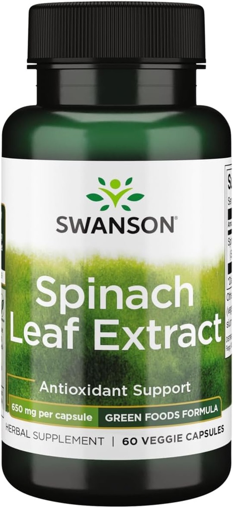 Swanson Spinach Leaf Extract - Herbal Supplement Promoting Overall Health - Green Foods Formula w/Beneficial Thylakoids & Chlorophyll - (60 Veggie Capsules, 650mg Each)