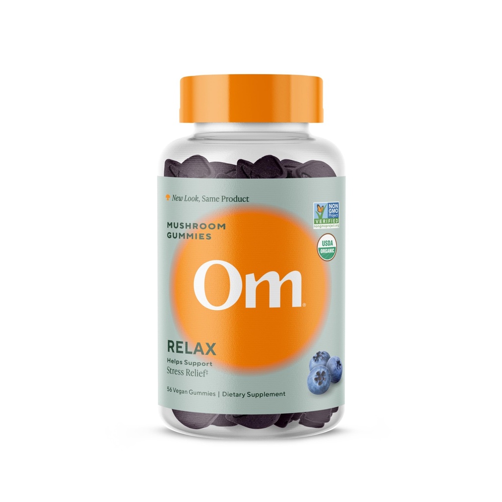 Om のきのこのスーパーフードはグミーをリラックス – 28 サービング – ブルーベリー Reishi & Ashwagandha Gummies for ストレス救済, リラックス & 気分のサポート