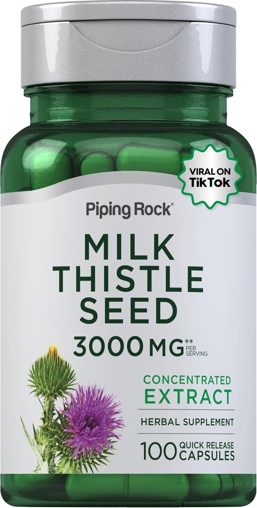 パイピングロックミルクアザミサプリメント3000mg | 100カプセル | 濃縮ハーブエキス | 非GMO、グルテンフリー