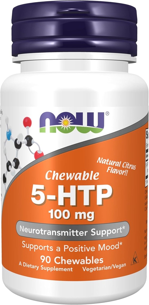 NOW Foods Supplements, 5-HTP (5-hydroxytryptophan) 100 mg, Neurotransmitter Support*, 90 Chewables