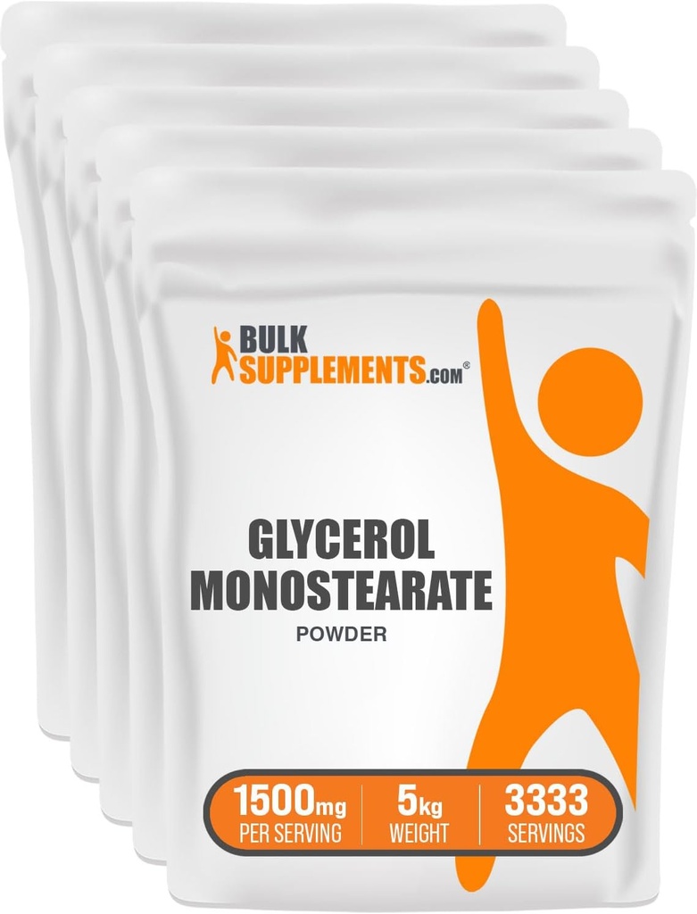 BulkSupplements.comグリセロールモノステアリンパウダー - グリセロールパウダー、グリセロールサプリメント、エネルギーソース - 食品グレード、グルテンフリー、給餌あたり1500mg、5kg(11ポンド)(5パック)