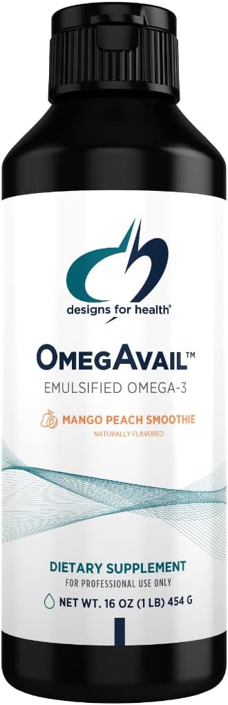 健康のための設計 OmegAvail スムージー - Omega 3 TG トリグリセリド フィッシュ オイル エマルジョン DHA + EPA - 心臓血管 + 脳サポート、マンゴ ピーチ フレーバー (43 サービング / 16oz)