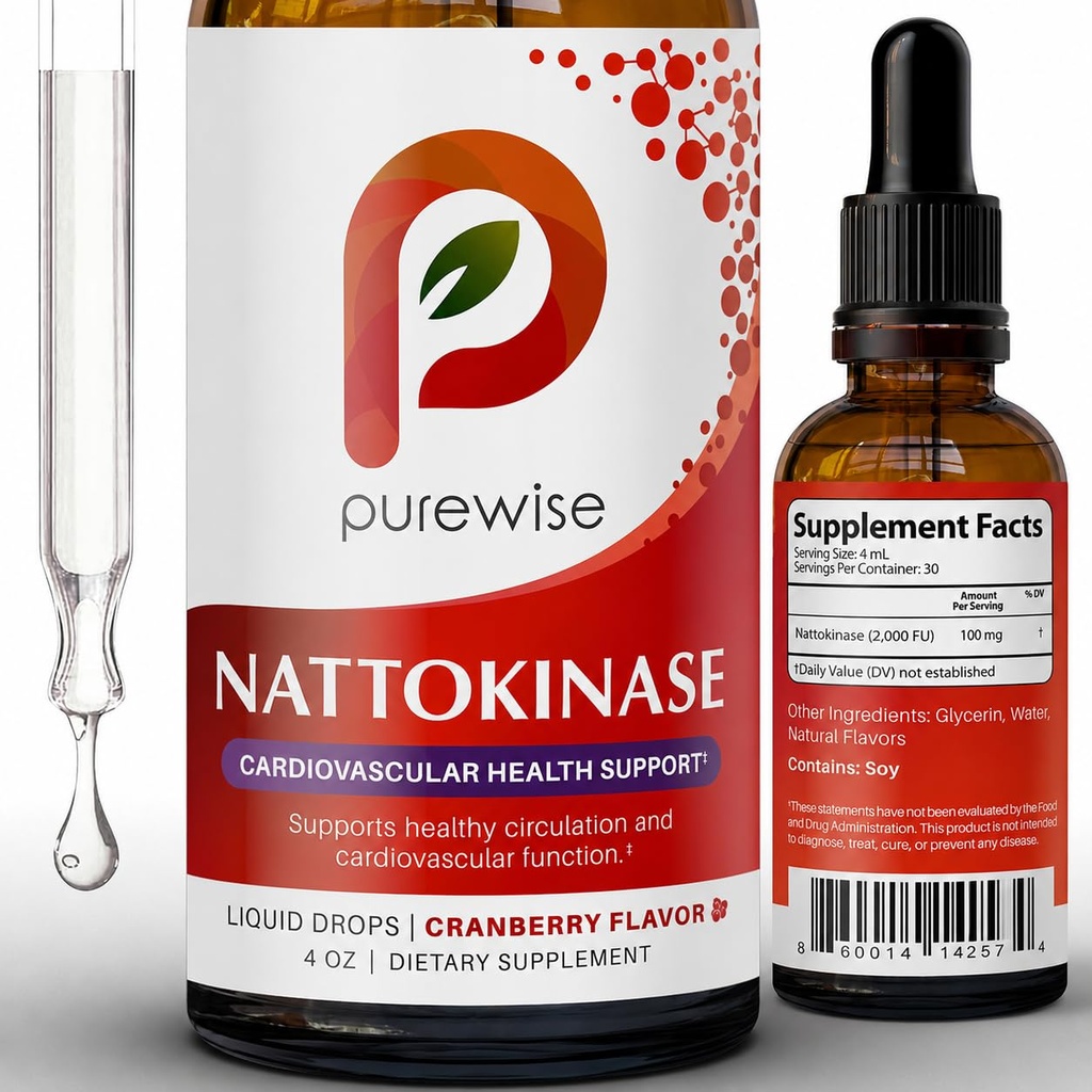 Nattokinase Liquid Supplement, 100 mg (2,000 FU) Per Serving — Circulation & Cardiovascular Support, Cranberry Flavor, Enhanced Bioavailability Drops — 4 fl oz