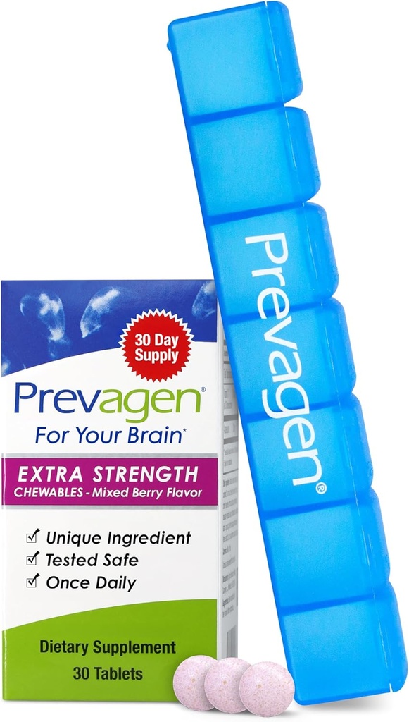 Prevagen Extra Strength Mixed Berry Chewables - 30 Tablets (1 Month Supply) | Formulated for Your Brain | 20mg of Apoaequorin Plus Vitamin D3 with 7-Day Pill Minder