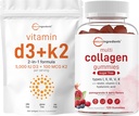 マイクロ成分 ビタミンD3 5,000iu + K2 100mcg Softgels & マルチコラーゲンペプチドガミー バンドルパック | エッセンシャルサンシャインビタミン | タイプI,II,III,V,バイオチンとXタンパク質、ヒアルロン酸、ビタミン