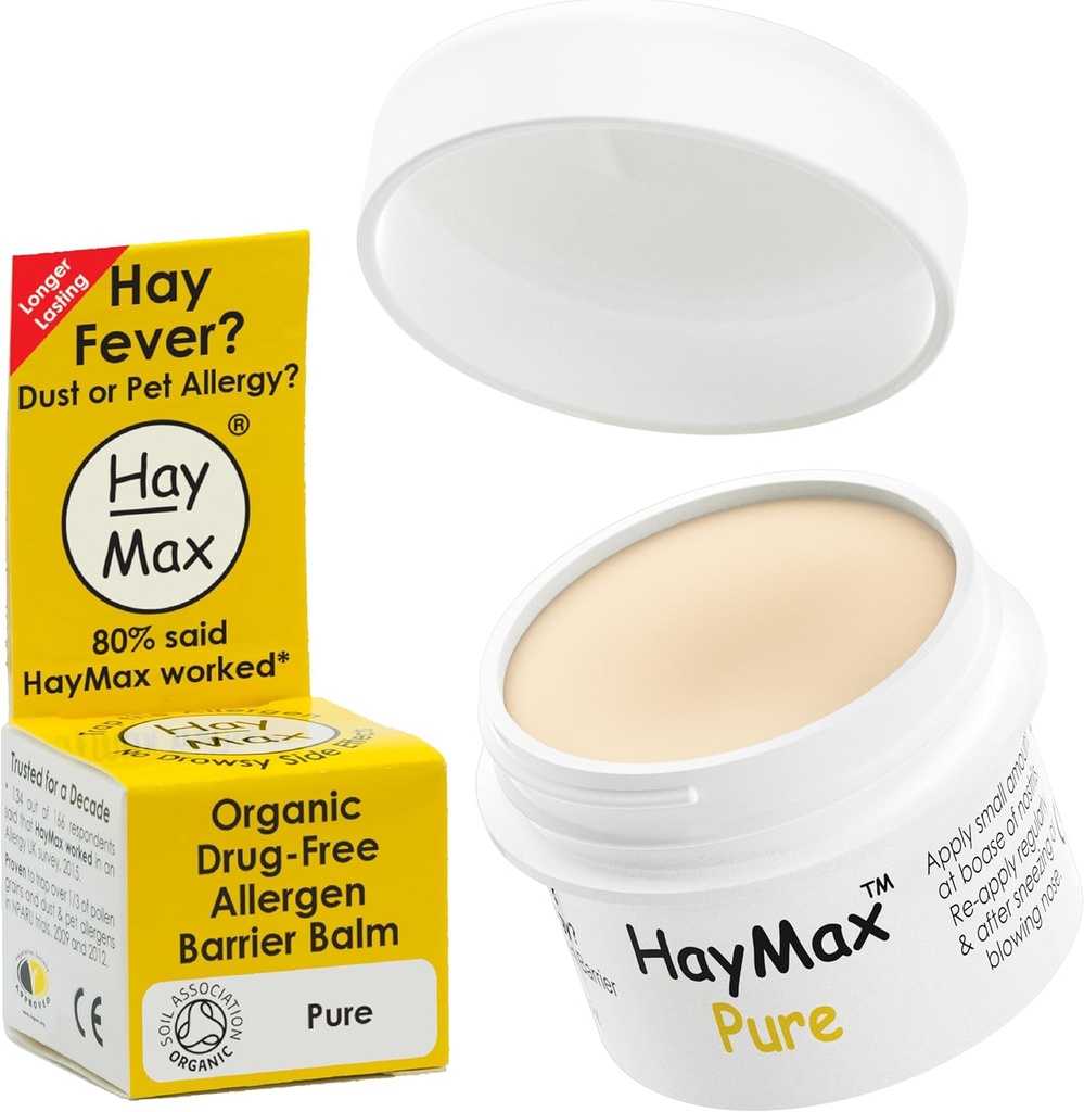 HayMax Allergen Barrier Balm - Pure 0.17 fl oz - Organic, Natural & Non-Drowsy Hay Fever & Allergy Relief Balm - Blocks Pollen & Other Allergen Particles - Great for Adults, Kids & Pregnant Women