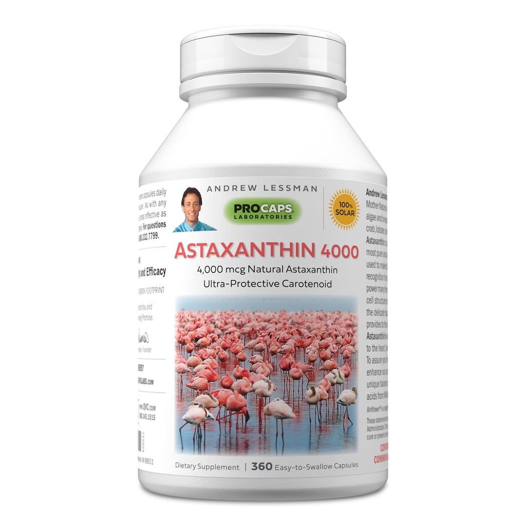 ANDREW LESSMAN アスタキサンチン 360 ソフトゲル - 4000 mcg 天然アスタキサンチン、強力な酸化防止カロテンイド。 目、心臓、皮膚などの保護。 添加物無し。 飲みやすいソフトジェル