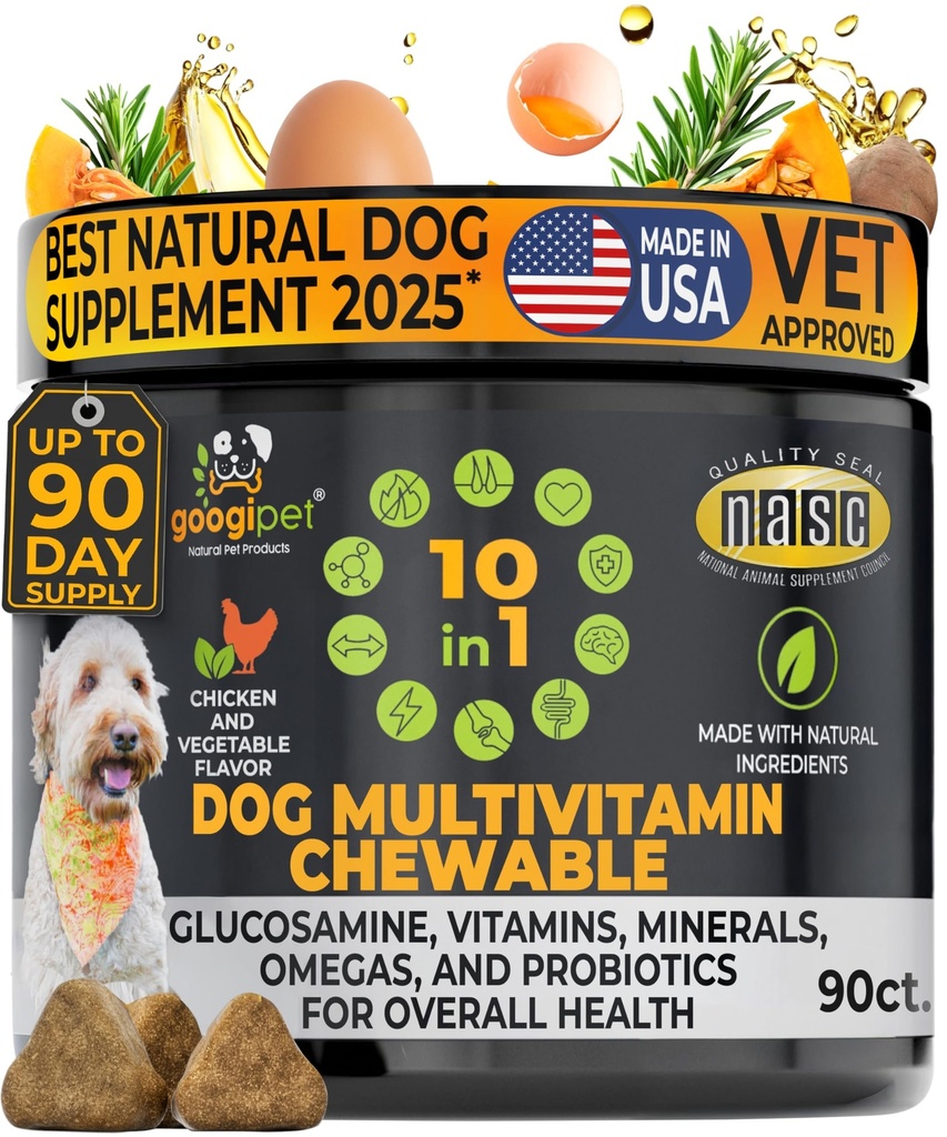 Googipet Premium 10 in 1 犬のビタミンマルチビタミンGut Health、犬のビタミンとサプリメントw /ビタミンC&グルコサミンと共同サポート(チキン&野菜味)