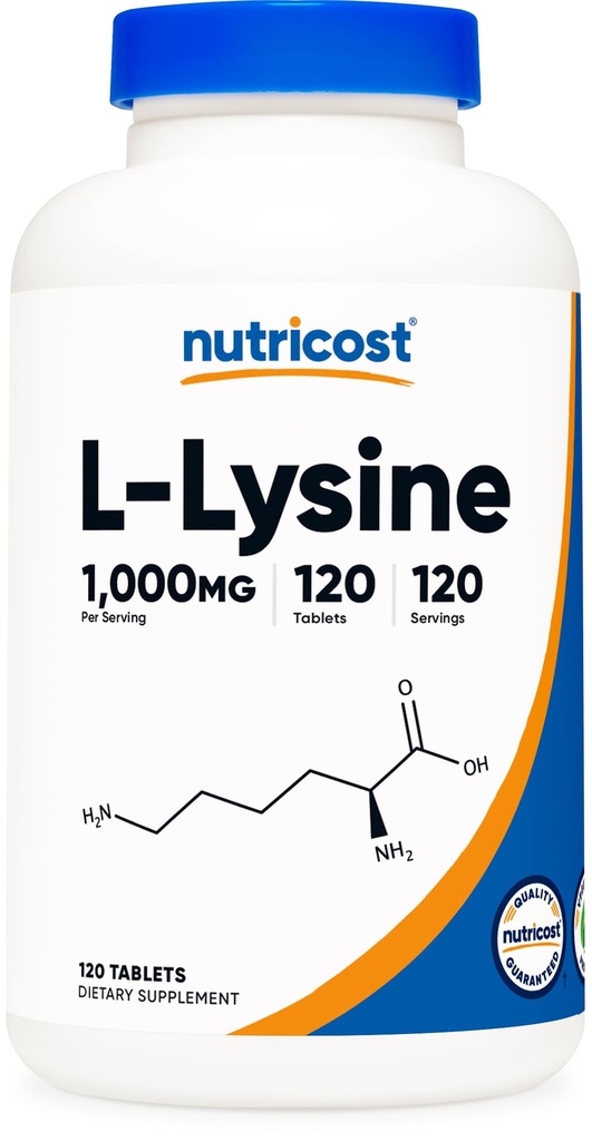 Nutricost L-Lysine 1000mg、120錠 - グルテンフリー、非GMO、ベジタリアン対応