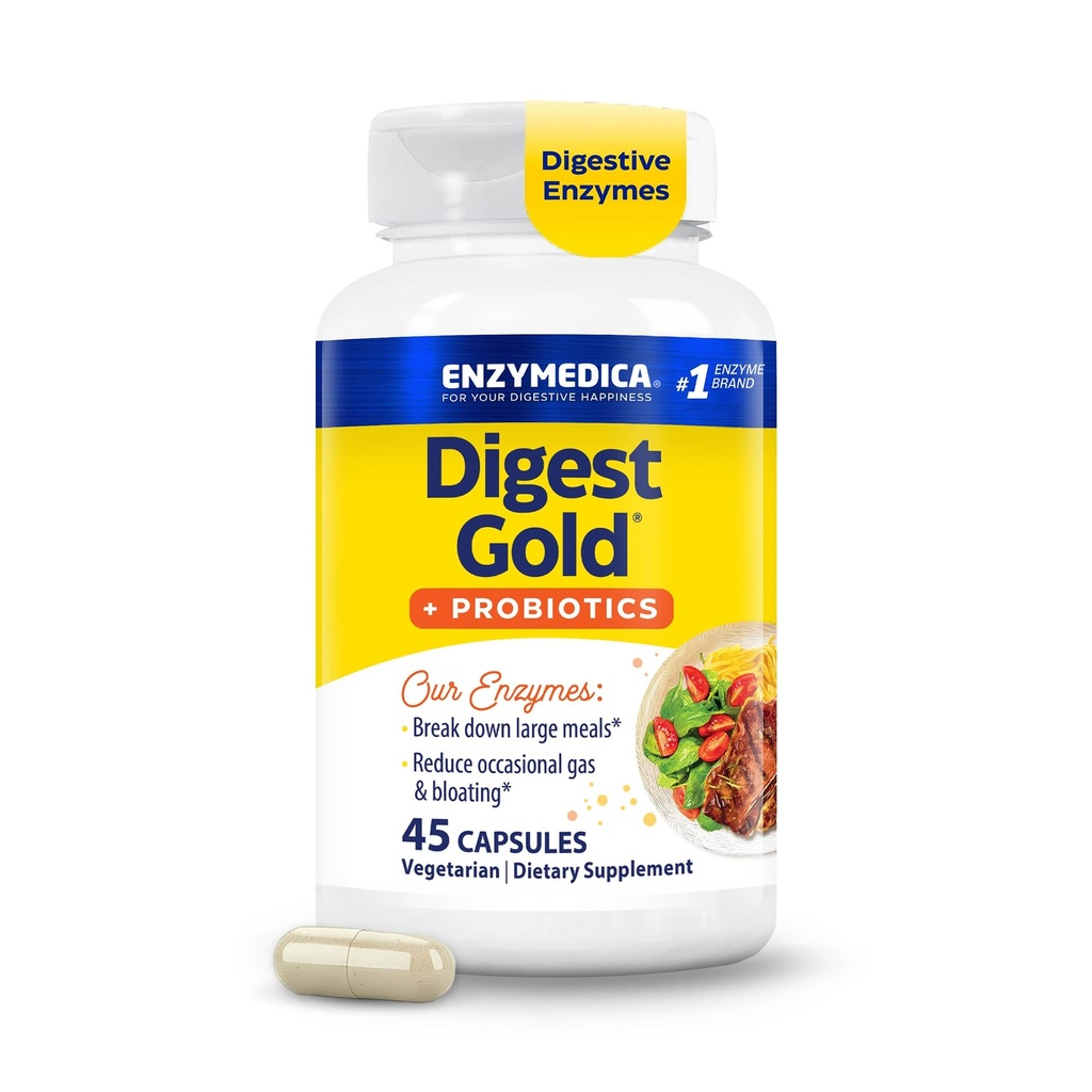 Enzymedica Digest Gold + Probiotics、Gut Healthの2-in-1フォーミュラ、消化酵素&1ビリオン活性プロバイオティクス文化、45カウント(FFP)