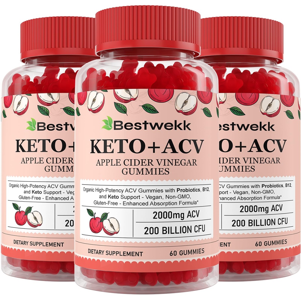 Appleのサイダーの酢のグミ、プロバイオティクス、B12およびKetoサポートが付いている最高の強さ2000mg ACVのギーミー、消化、Metabolism、Detox、Gut及び免疫の健康、ゼラチンなし、非GMO、180のketoのacvのグミ