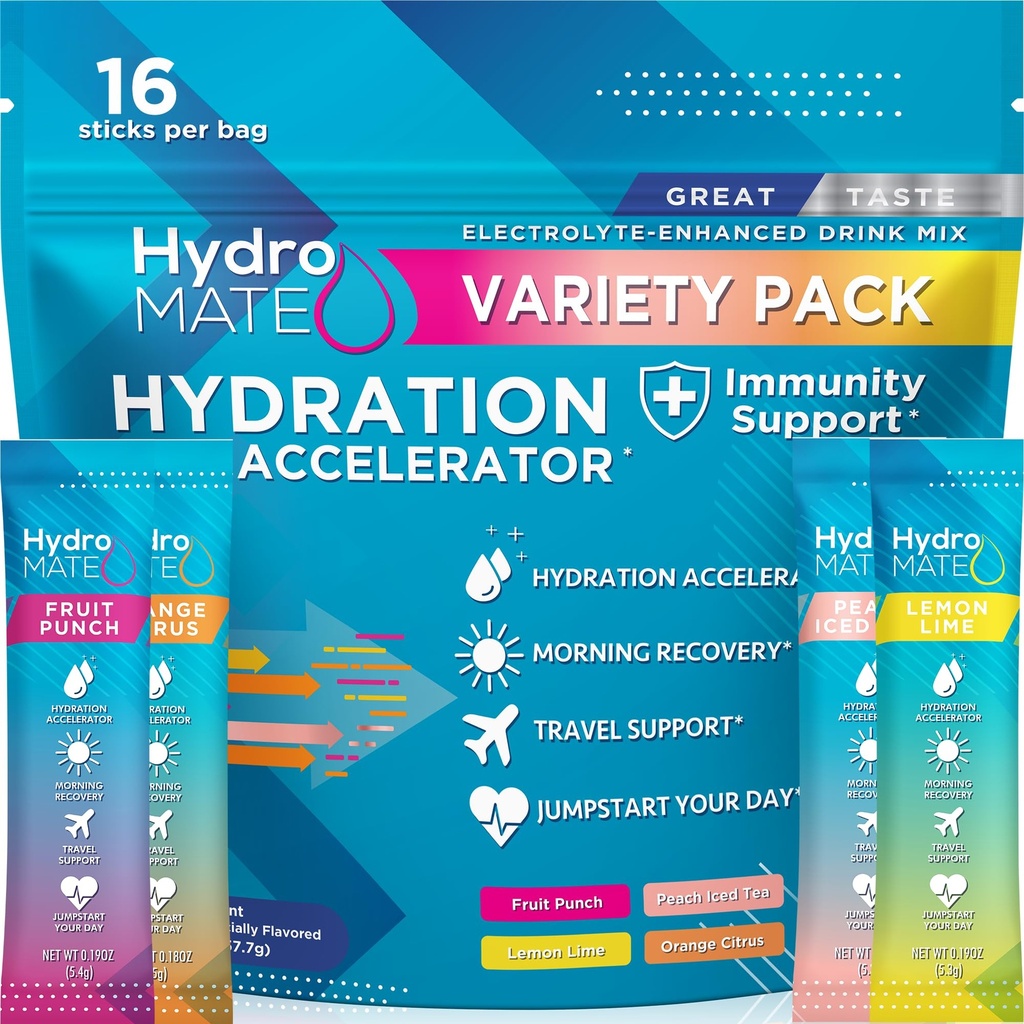 HydroMATEの電解物の粉のバラエティ パックのHydrationのパケットの低い砂糖16の計算