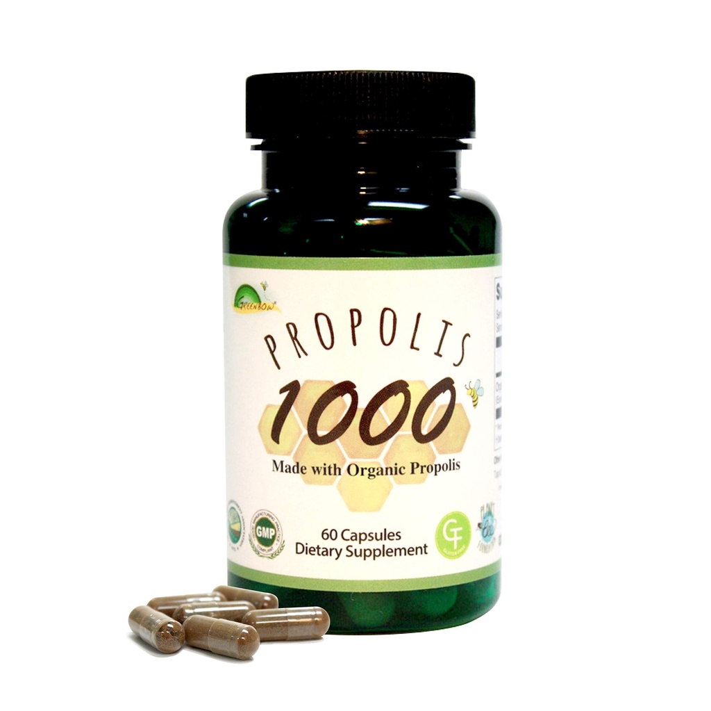 GREENBOWプロポリス1000mg NonGMO 有機プロポリス 60カプセルで作られた VEGANカプセル