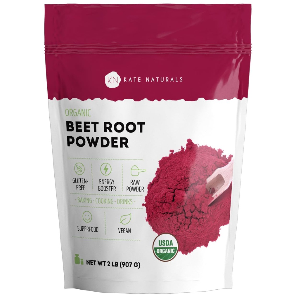 Kate Naturals Organic Beet Root Powder for Smoothies, Baking & Juice. Raw Beetroot Superfood & Natural Red Food Coloring (2lb, Non-GMO, Earthy Flavor)