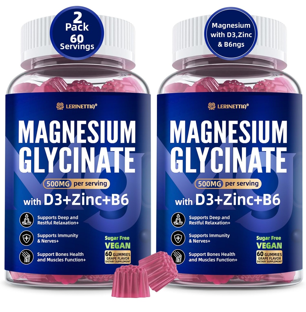 大人のためのマグネシウムのGlycinate 500mg/250mgは-プラスD3、B6及び亜鉛-マグネシウムのGlycinateのグミー、高い吸収-弛緩、捻挫、骨及び免除の健康のためのサポート-砂糖は- 120Ctsを放します