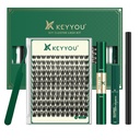 KEYYOU Lash Clusters Kit Natural Wispy DIY Lash Extension Kit 144pcs Lashes Clusters Eyelash Extension with Mascara Brush Bond and Seal Glue Remover Applicators and Brush for Lashes Extensions (Y01)
