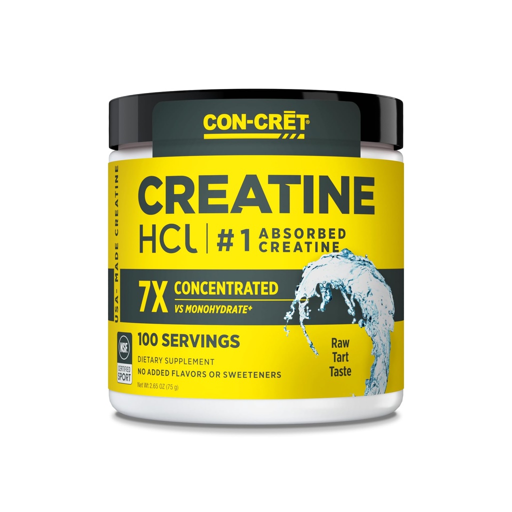 CON-CRETクレトクレアチンHClパウダー | 筋肉・認知・細胞エネルギーサポート | ブロッティング・クランプなし | 米国製・NSF認定 | 不燃 (100 人前)