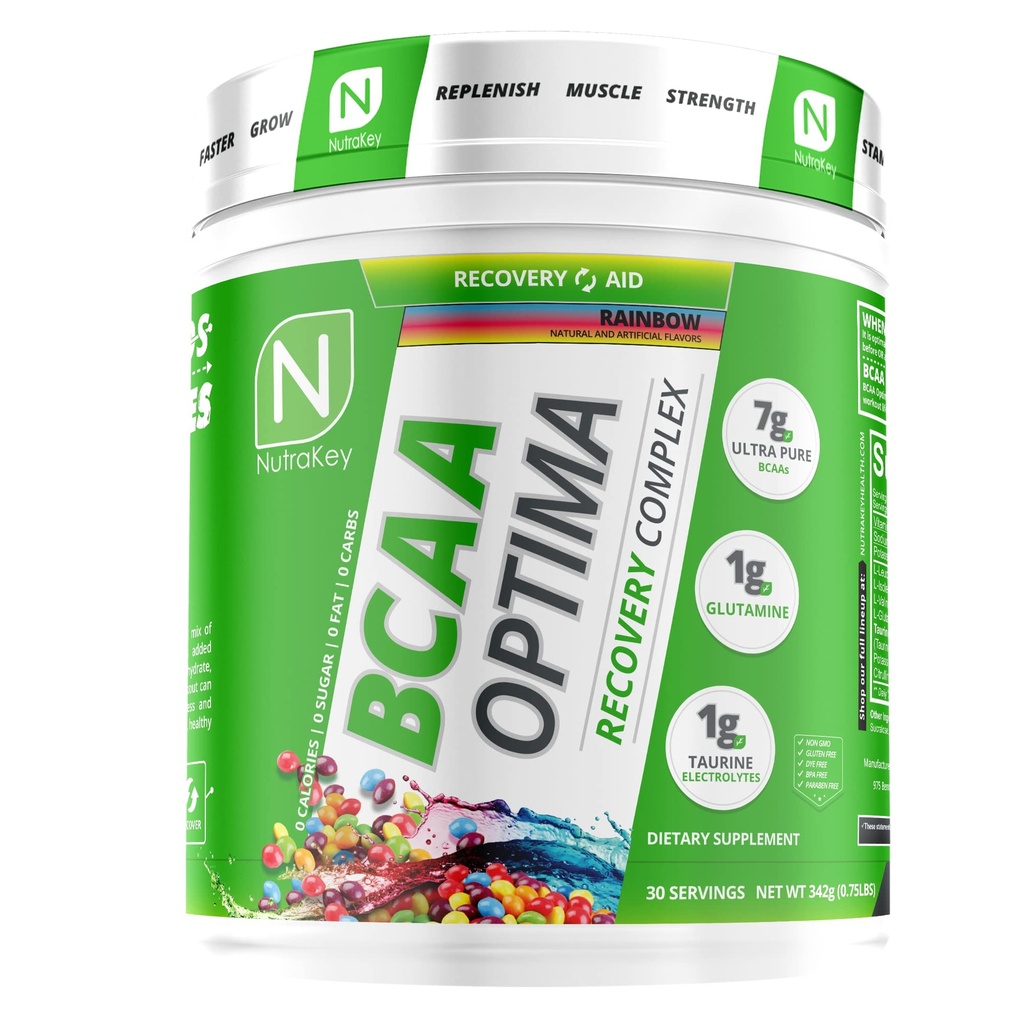 NutraKey BCAA Optima のポストのワークアウトの回復複合体、砂糖無し、炭水化物、回復援助、虹