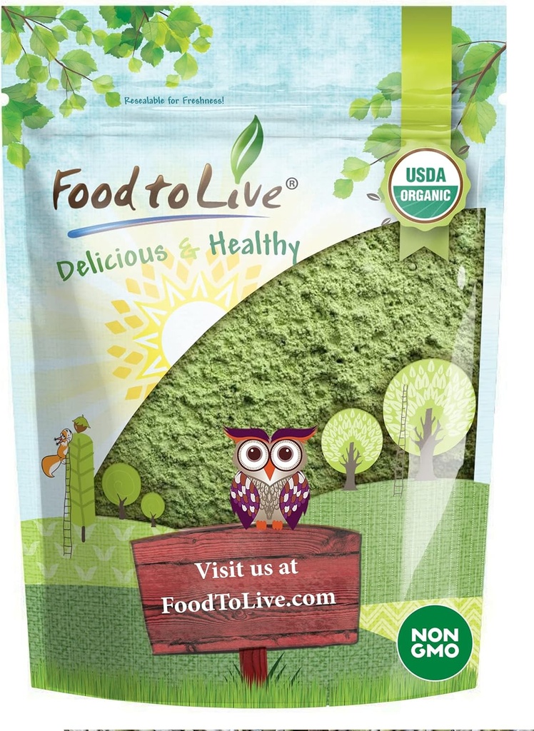 Food to Live Organic Wheatgrass Powder, 2 Pounds — Non-GMO, Whole-Leaf, Raw, Non-Irradiated, Pure, Vegan Superfood, Bulk, Great for Juice, Rich in Fiber, Chlorophyll, Fatty Acids and Minerals