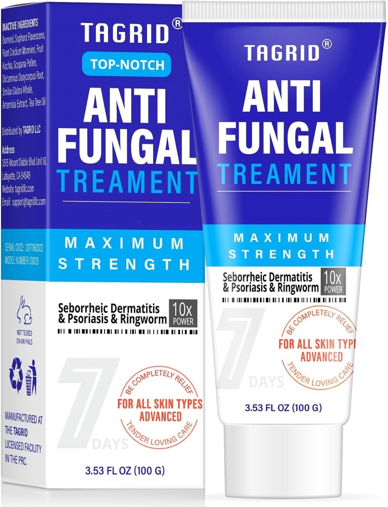 TAGRID Antifungal Cream for Ringworm & Tinea Versicolor, Maximum Strength Antifungal Care for Men & Women, Daily Use for Body Skin, Fast Itch Relief, 100g