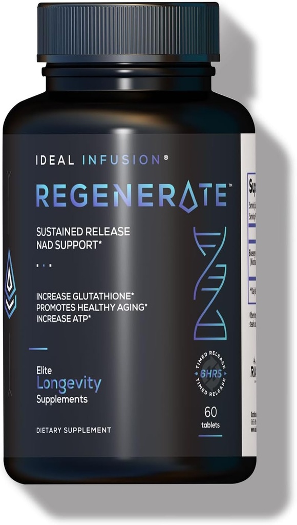 Regenerate Sustained Release Supplement for NAD & NR Biosynthesis, Boost ATP, NAD+, Glutathione: Cardiovascular Health & Muscle Vitality (60 Servings) Vegan