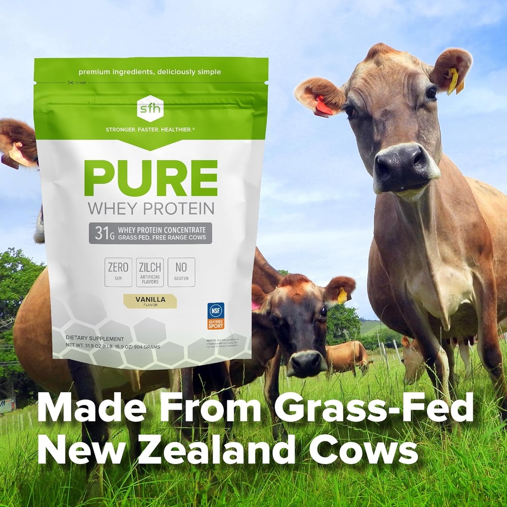 SFHピュアホエイプロテインパウダー(Vanilla) ベストタスティングラスフェッドウィー | All Natural | Non-GMO、人工物、大豆フリー、グルテンフリー | (Vanilla, 31.9 Ounce)