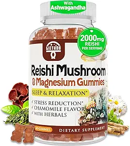 Reishi のきのこのグミー、女性のためのコルチゾールの補足及び人、Reishi のきのこのエキスを使って、Ashwagandha、マグネシウム、残りのための弛緩の草のブレンド、カルム、免疫及びエネルギー、ビーガン、60 のガミー