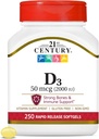 21st Century D3 2000 IU Softgels, 250 カウント