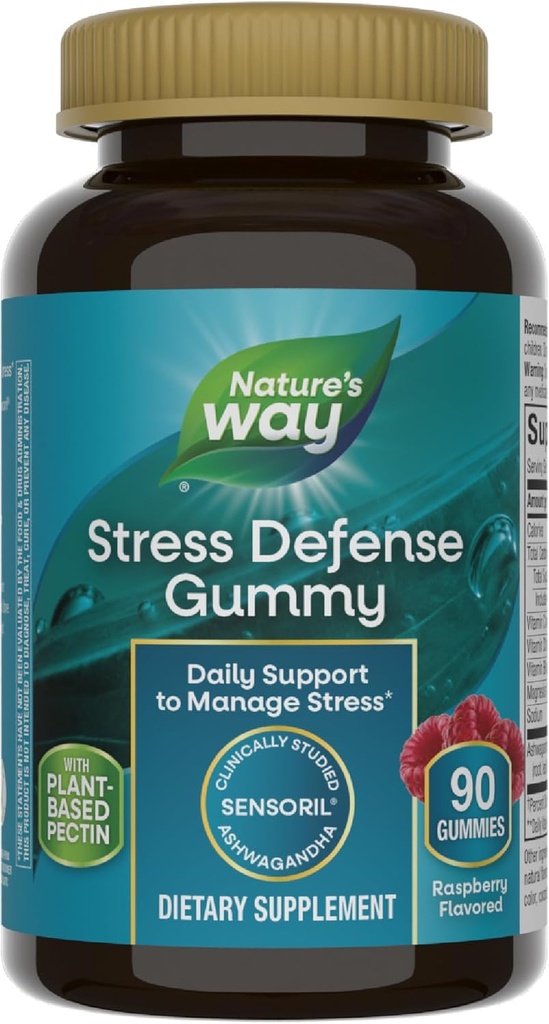 Nature's Way Stress Defense Gummies、Stres Support*、Steril Ashwagandha、ビタミンB6、C、D3、Raspberry Flavored、90 Gummies(パッケージ5月Vary)